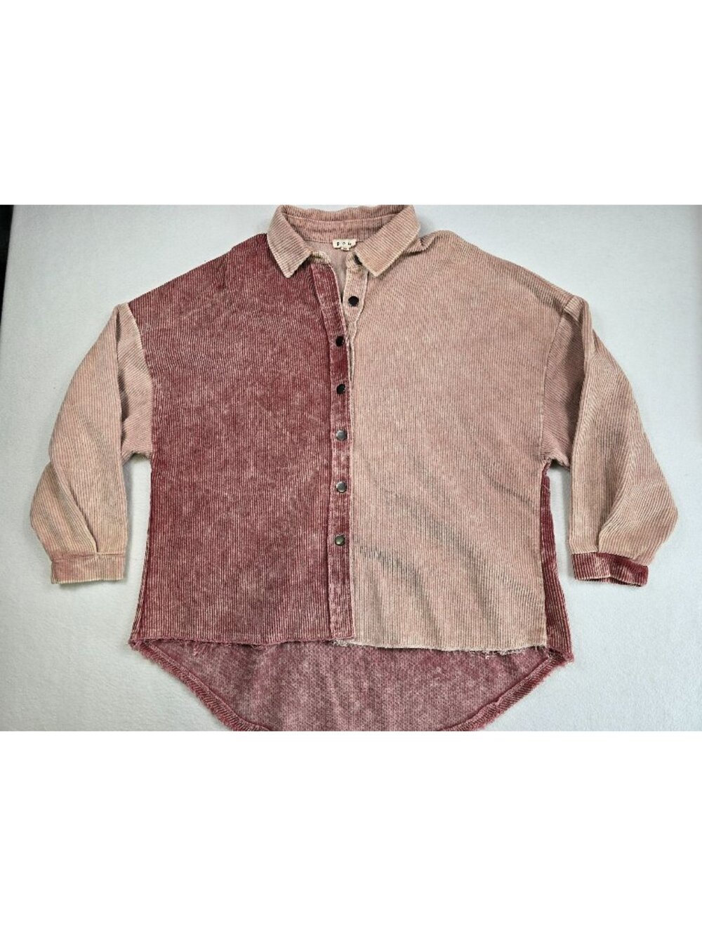 POL Corduroy Button-Up Shirt Shacket Small Oversized Pink Colorblock 100% Cotton